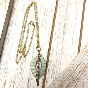 Brass Leaf and Crystal Necklace